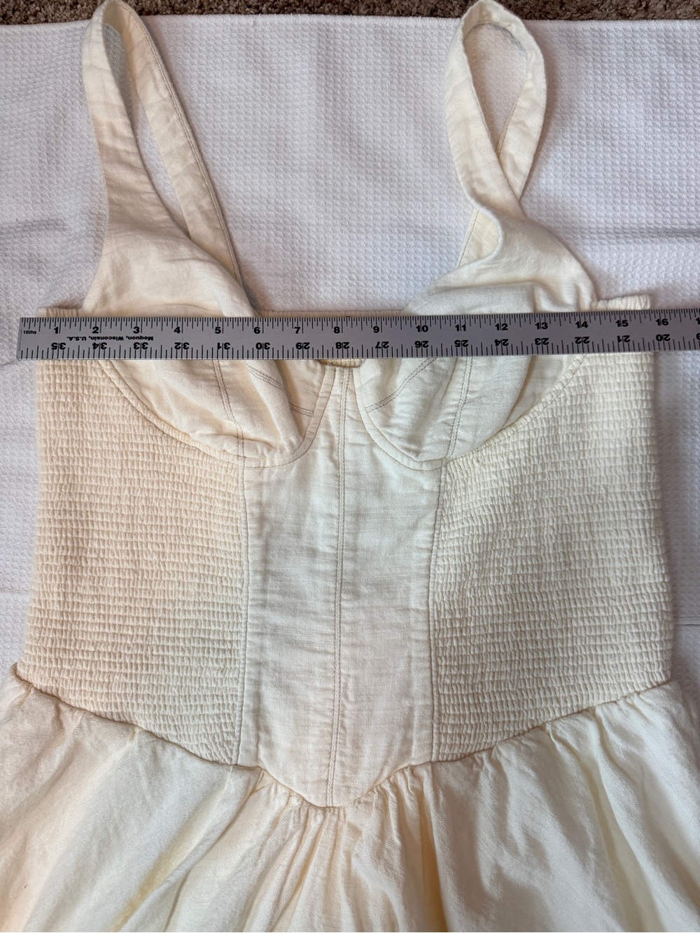 Free People Delilah Romper Dress Cream  Smocked Boho Cottagecore Large - Picture 6 of 10